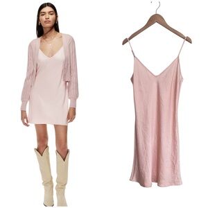 Aritzia Wilfred Light Pink Satin V-Neck Only Mini Slip Dress Small